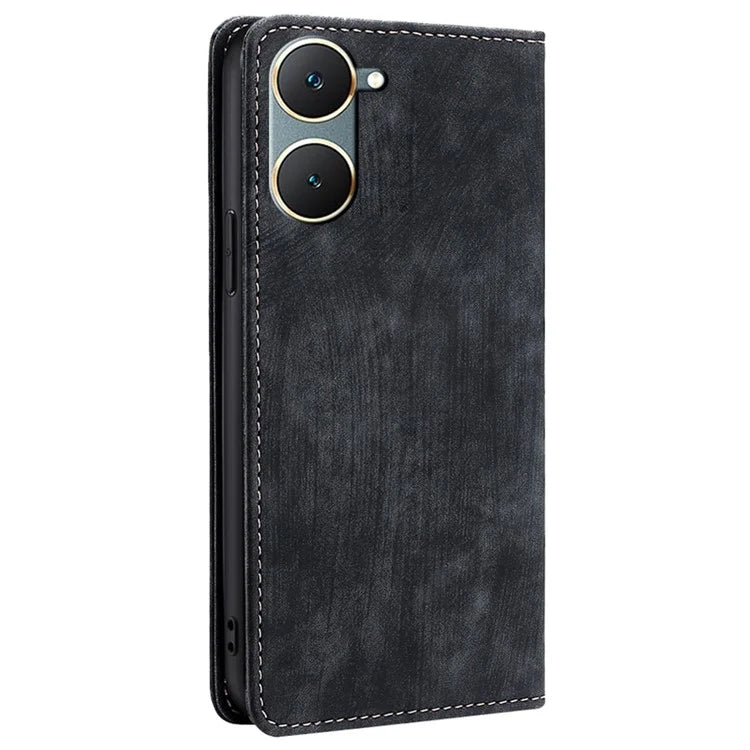 For vivo Y03 Leather Case Stand Wallet Phone Cover with RFID Blocking