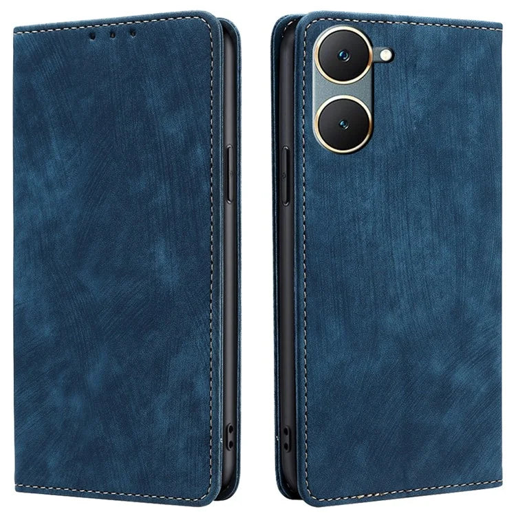 For vivo Y03 Leather Case Stand Wallet Phone Cover with RFID Blocking