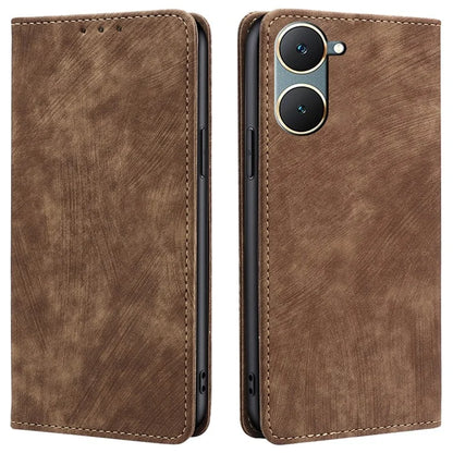 For vivo Y03 Leather Case Stand Wallet Phone Cover with RFID Blocking