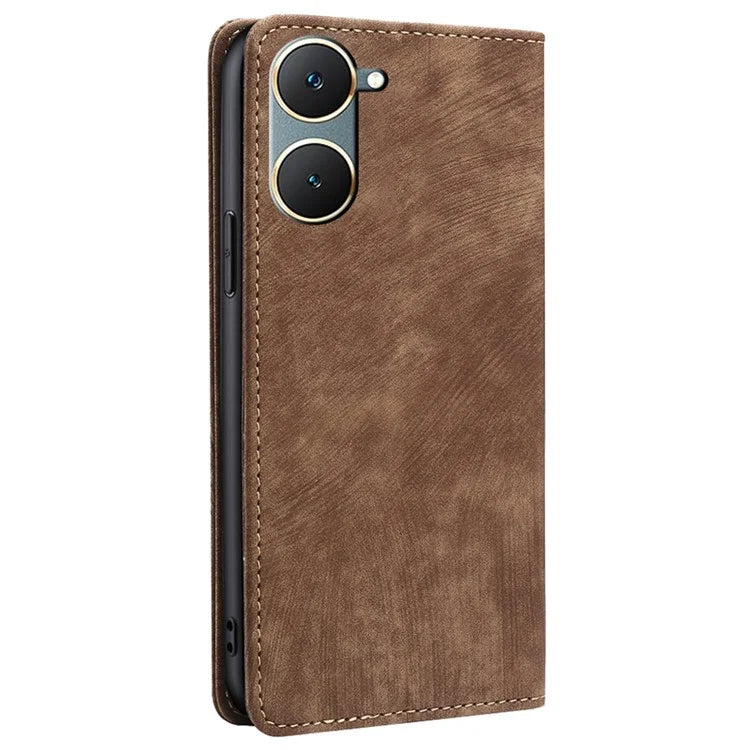For vivo Y03 Leather Case Stand Wallet Phone Cover with RFID Blocking