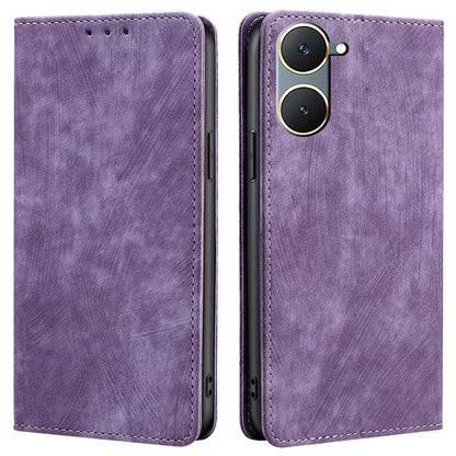 For vivo Y03 Leather Case Stand Wallet Phone Cover with RFID Blocking