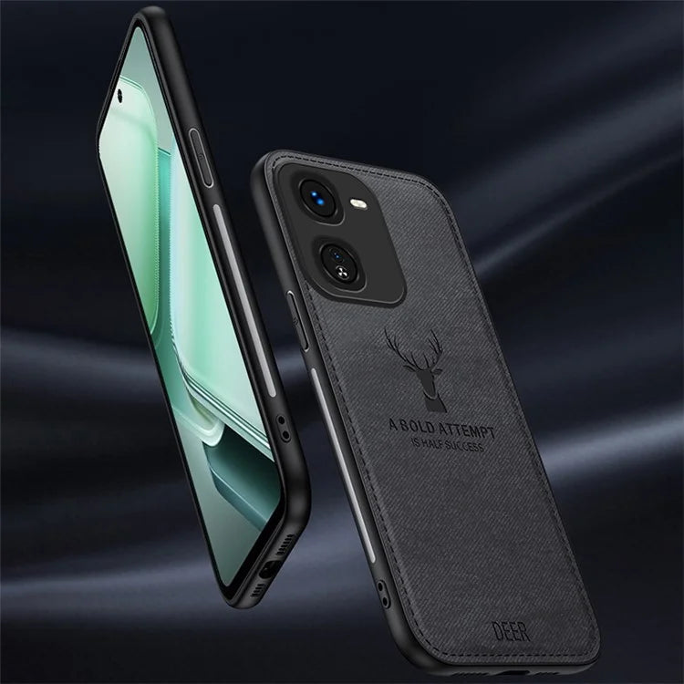 For vivo iQOO Z9x 5G Phone Case Cloth Texture Leather+PC+TPU Cover Deer Pattern