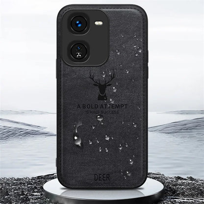 For vivo iQOO Z9x 5G Phone Case Cloth Texture Leather+PC+TPU Cover Deer Pattern