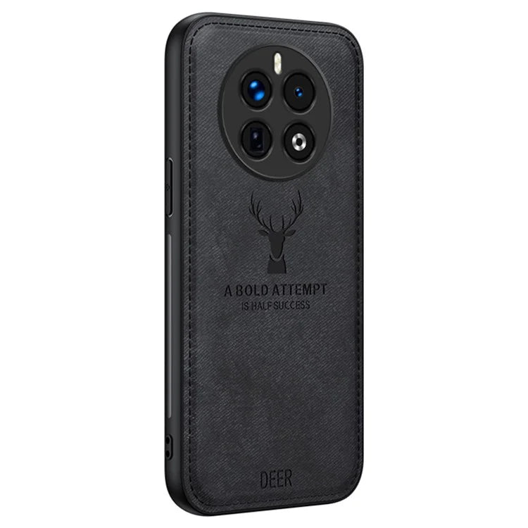 For Realme 12+ 5G Case Cloth Texture Leather+PC+TPU Phone Cover Deer Pattern