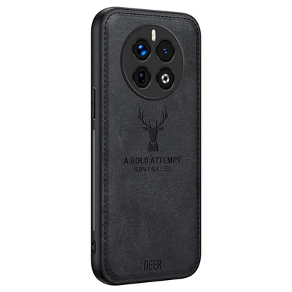 For Realme 12+ 5G Case Cloth Texture Leather+PC+TPU Phone Cover Deer Pattern