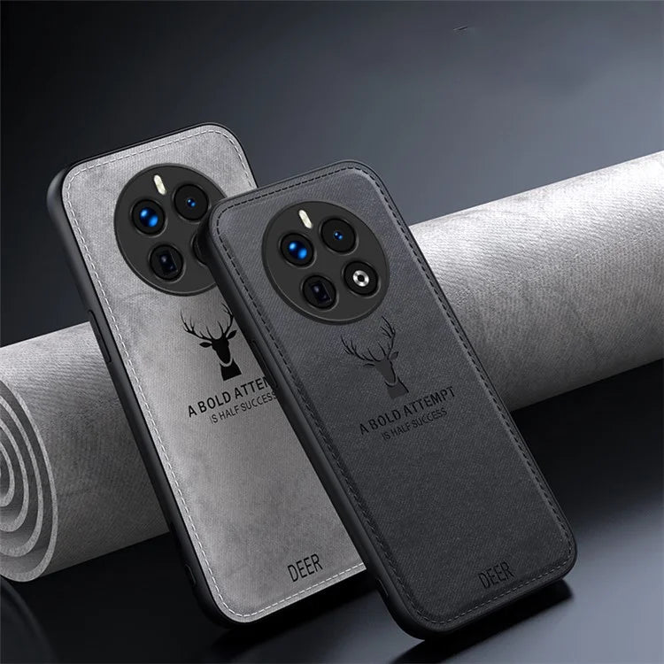 For Realme 12+ 5G Case Cloth Texture Leather+PC+TPU Phone Cover Deer Pattern