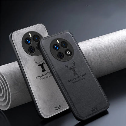 For Realme 12+ 5G Case Cloth Texture Leather+PC+TPU Phone Cover Deer Pattern