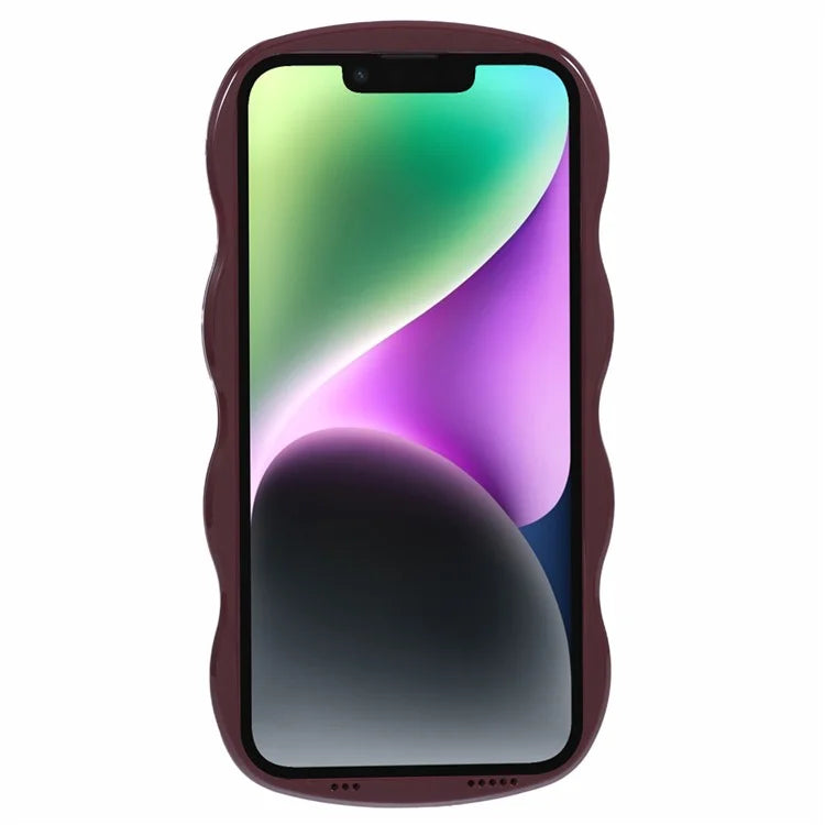 WT Series for iPhone 14 Case Anti-Slip Grip Wave Curly Frame Shape TPU+PC Phone Cover