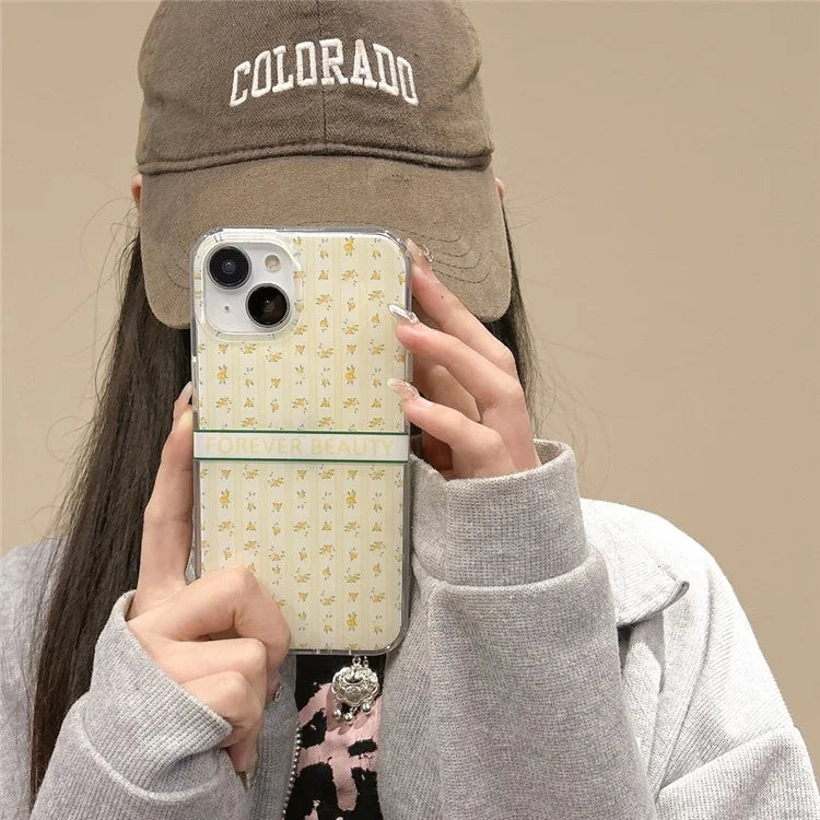 For iPhone 15 Case IMD Floral Pattern Back Protector TPU Phone Cover