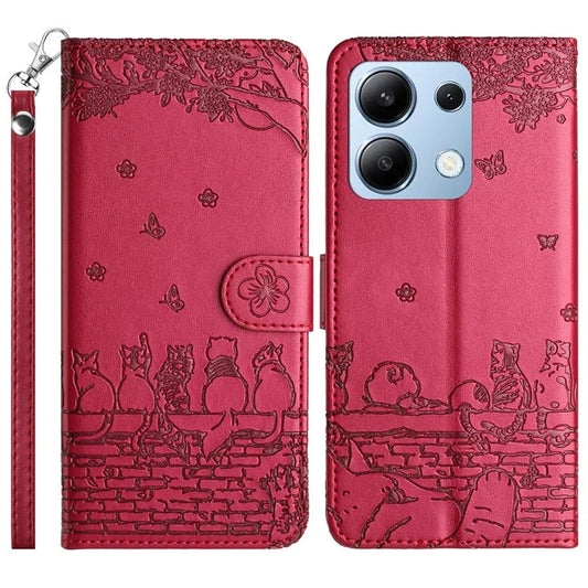 For Xiaomi Redmi Note 13 4G Case Wall Cats Pattern Imprinted Leather Wallet Phone Cover