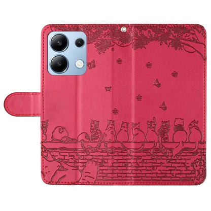 For Xiaomi Redmi Note 13 4G Case Wall Cats Pattern Imprinted Leather Wallet Phone Cover