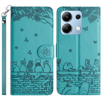 For Xiaomi Redmi Note 13 4G Case Wall Cats Pattern Imprinted Leather Wallet Phone Cover