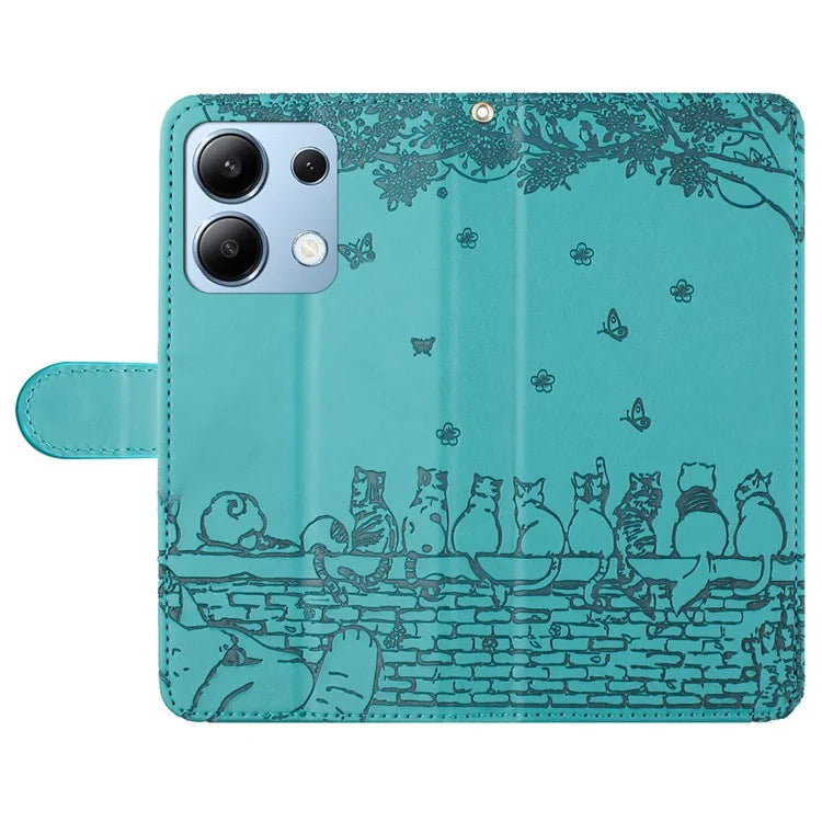 For Xiaomi Redmi Note 13 4G Case Wall Cats Pattern Imprinted Leather Wallet Phone Cover