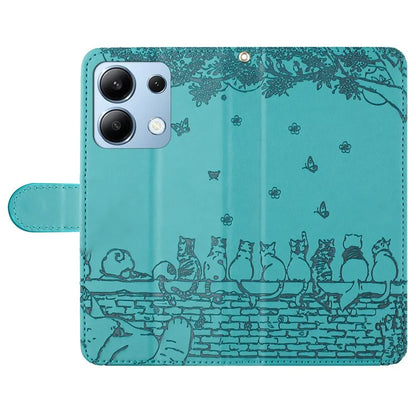 For Xiaomi Redmi Note 13 4G Case Wall Cats Pattern Imprinted Leather Wallet Phone Cover