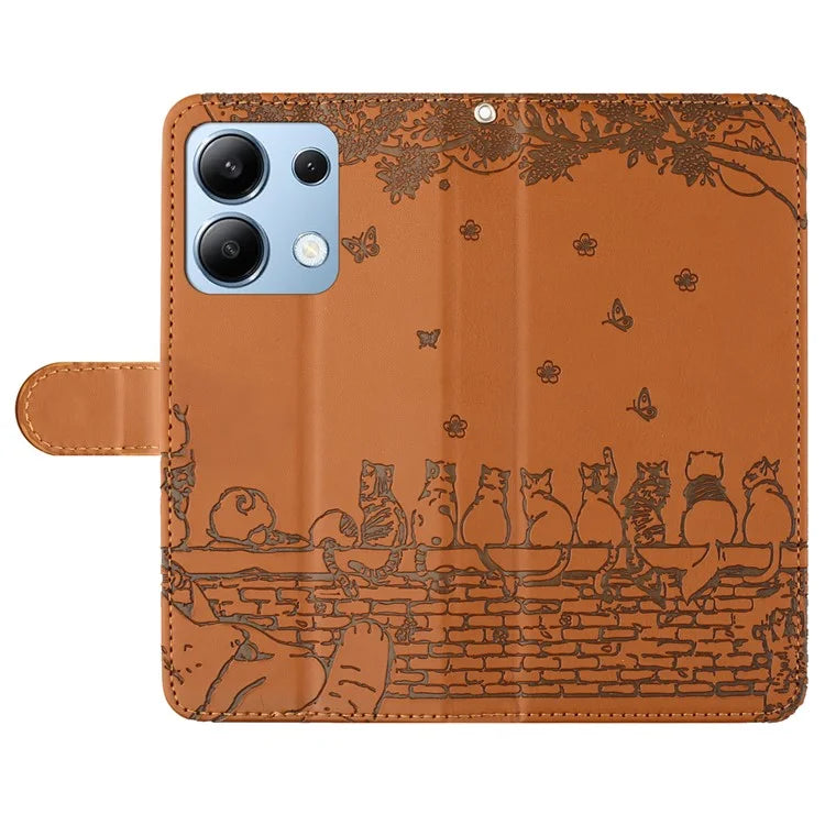 For Xiaomi Redmi Note 13 4G Case Wall Cats Pattern Imprinted Leather Wallet Phone Cover