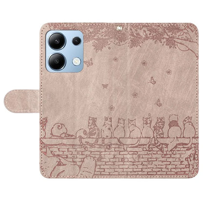 For Xiaomi Redmi Note 13 4G Case Wall Cats Pattern Imprinted Leather Wallet Phone Cover