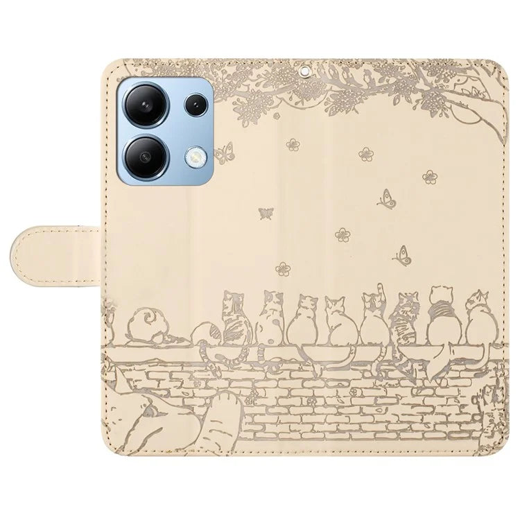 For Xiaomi Redmi Note 13 4G Case Wall Cats Pattern Imprinted Leather Wallet Phone Cover
