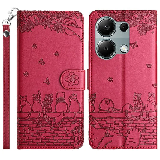 For Xiaomi Redmi Note 13 Pro 4G / Poco M6 Pro 4G Magnetic Phone Case Wall Cats Pattern Imprinted Leather Cover