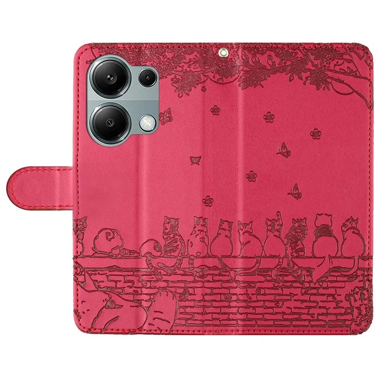 For Xiaomi Redmi Note 13 Pro 4G / Poco M6 Pro 4G Magnetic Phone Case Wall Cats Pattern Imprinted Leather Cover