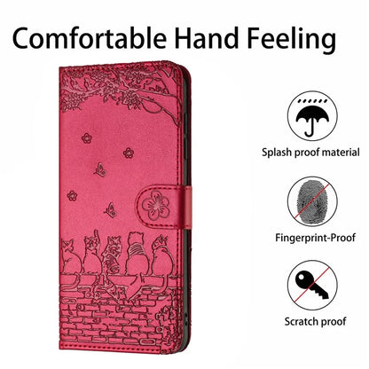 For Xiaomi Redmi Note 13 Pro 4G / Poco M6 Pro 4G Magnetic Phone Case Wall Cats Pattern Imprinted Leather Cover