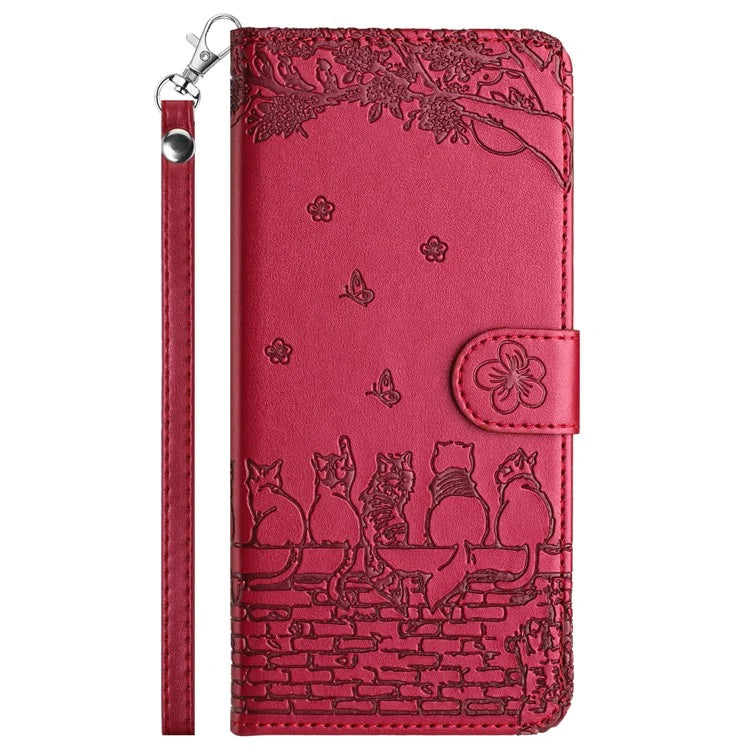 For Xiaomi Redmi Note 13 Pro 4G / Poco M6 Pro 4G Magnetic Phone Case Wall Cats Pattern Imprinted Leather Cover