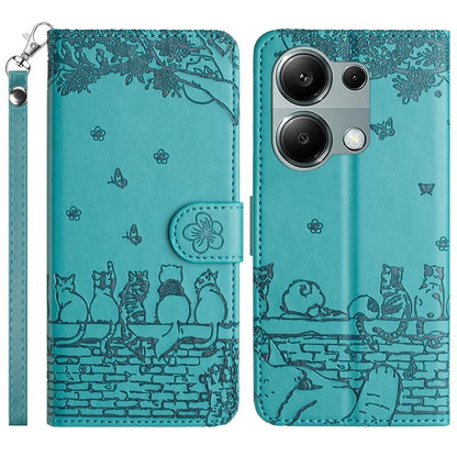 For Xiaomi Redmi Note 13 Pro 4G / Poco M6 Pro 4G Magnetic Phone Case Wall Cats Pattern Imprinted Leather Cover