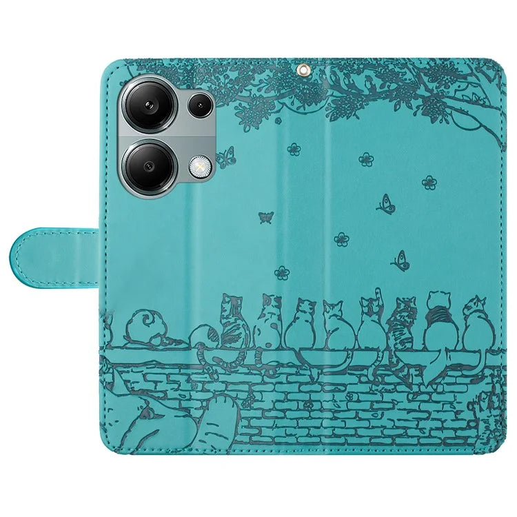 For Xiaomi Redmi Note 13 Pro 4G / Poco M6 Pro 4G Magnetic Phone Case Wall Cats Pattern Imprinted Leather Cover