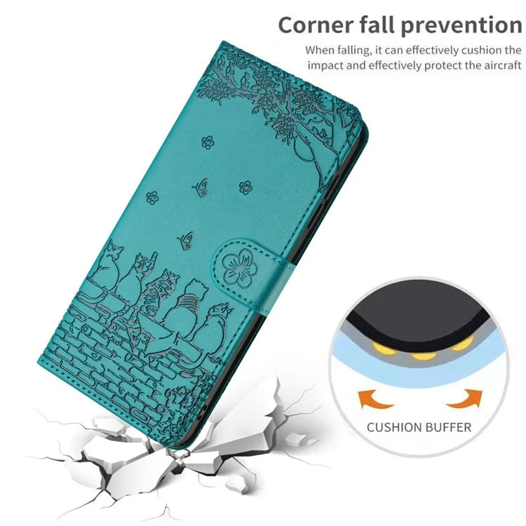 For Xiaomi Redmi Note 13 Pro 4G / Poco M6 Pro 4G Magnetic Phone Case Wall Cats Pattern Imprinted Leather Cover