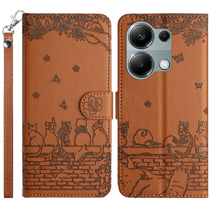 For Xiaomi Redmi Note 13 Pro 4G / Poco M6 Pro 4G Magnetic Phone Case Wall Cats Pattern Imprinted Leather Cover