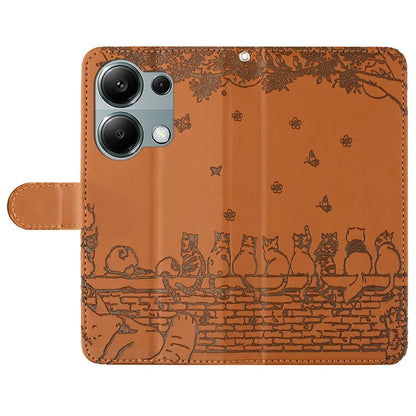 For Xiaomi Redmi Note 13 Pro 4G / Poco M6 Pro 4G Magnetic Phone Case Wall Cats Pattern Imprinted Leather Cover