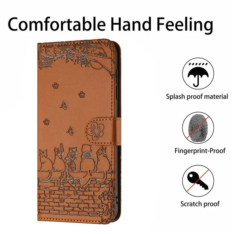 For Xiaomi Redmi Note 13 Pro 4G / Poco M6 Pro 4G Magnetic Phone Case Wall Cats Pattern Imprinted Leather Cover