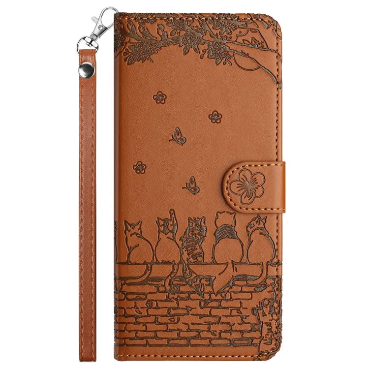 For Xiaomi Redmi Note 13 Pro 4G / Poco M6 Pro 4G Magnetic Phone Case Wall Cats Pattern Imprinted Leather Cover