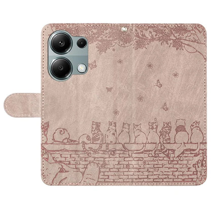 For Xiaomi Redmi Note 13 Pro 4G / Poco M6 Pro 4G Magnetic Phone Case Wall Cats Pattern Imprinted Leather Cover