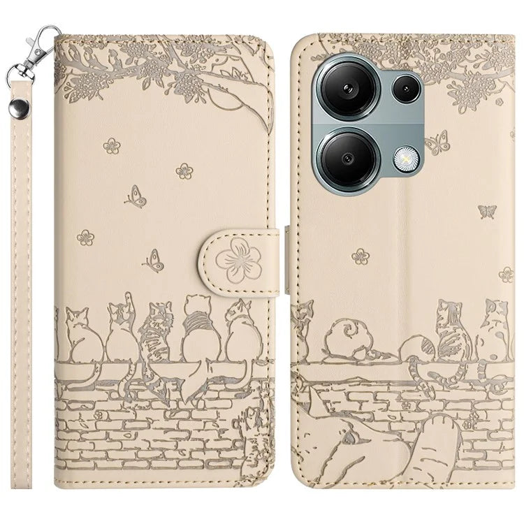 For Xiaomi Redmi Note 13 Pro 4G / Poco M6 Pro 4G Magnetic Phone Case Wall Cats Pattern Imprinted Leather Cover