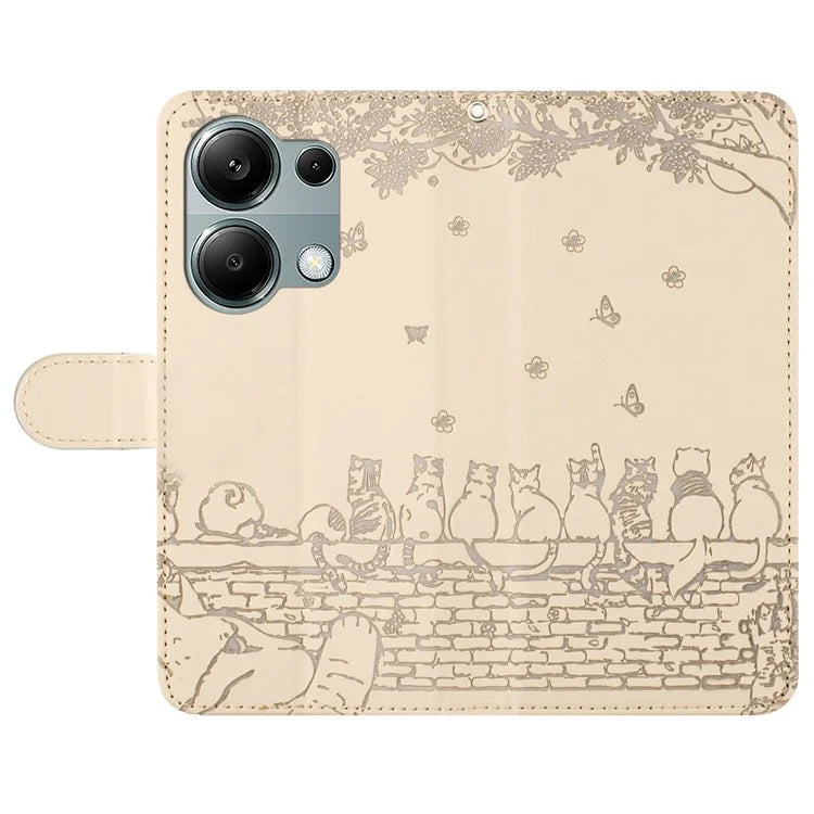 For Xiaomi Redmi Note 13 Pro 4G / Poco M6 Pro 4G Magnetic Phone Case Wall Cats Pattern Imprinted Leather Cover