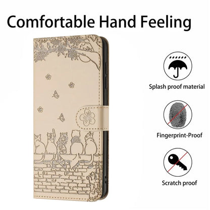For Xiaomi Redmi Note 13 Pro 4G / Poco M6 Pro 4G Magnetic Phone Case Wall Cats Pattern Imprinted Leather Cover