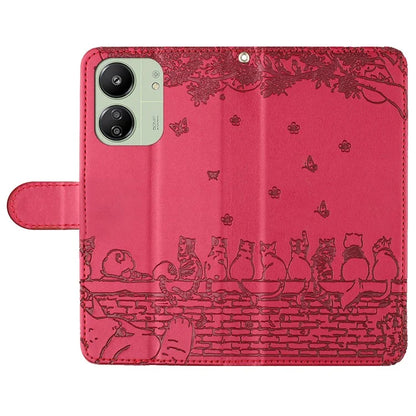 For Xiaomi Redmi 13C 4G / 5G / 13R 5G / Poco M6 5G / Poco C65 4G Case PU Leather Wallet Cover Wall Cats Pattern