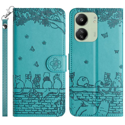 For Xiaomi Redmi 13C 4G / 5G / 13R 5G / Poco M6 5G / Poco C65 4G Case PU Leather Wallet Cover Wall Cats Pattern