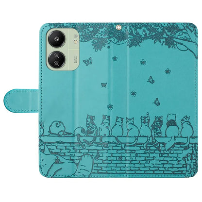 For Xiaomi Redmi 13C 4G / 5G / 13R 5G / Poco M6 5G / Poco C65 4G Case PU Leather Wallet Cover Wall Cats Pattern