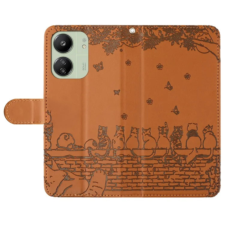For Xiaomi Redmi 13C 4G / 5G / 13R 5G / Poco M6 5G / Poco C65 4G Case PU Leather Wallet Cover Wall Cats Pattern