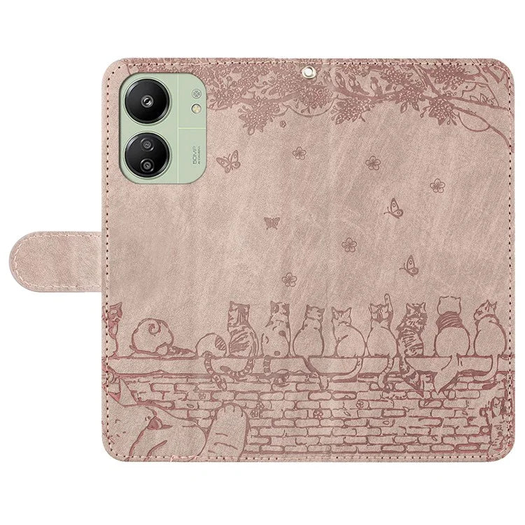For Xiaomi Redmi 13C 4G / 5G / 13R 5G / Poco M6 5G / Poco C65 4G Case PU Leather Wallet Cover Wall Cats Pattern