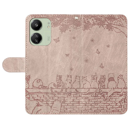 For Xiaomi Redmi 13C 4G / 5G / 13R 5G / Poco M6 5G / Poco C65 4G Case PU Leather Wallet Cover Wall Cats Pattern