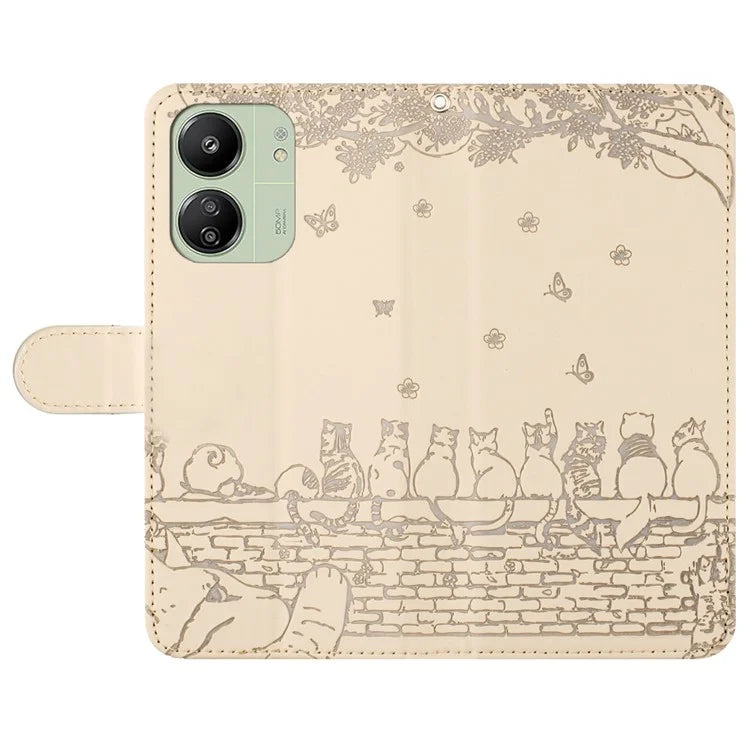For Xiaomi Redmi 13C 4G / 5G / 13R 5G / Poco M6 5G / Poco C65 4G Case PU Leather Wallet Cover Wall Cats Pattern