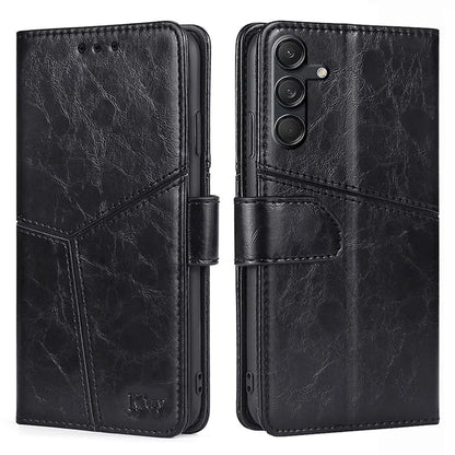 For Samsung Galaxy M55 5G / C55 5G / F55 5G Case PU Leather Geometric Splicing Handbag Stand Phone Cover