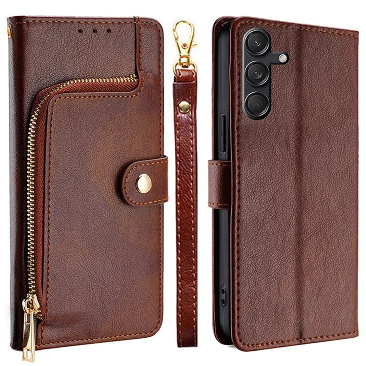 For Samsung Galaxy M55 5G / C55 5G / F55 5G Case PU Leather Magnetic Phone Shell with Zipper Pocket Wallet