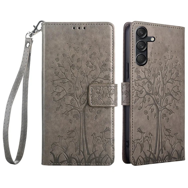 For Samsung Galaxy M55 5G / C55 5G / F55 5G Case Tree Pattern Imprinted Wallet Stand Leather Phone Cover