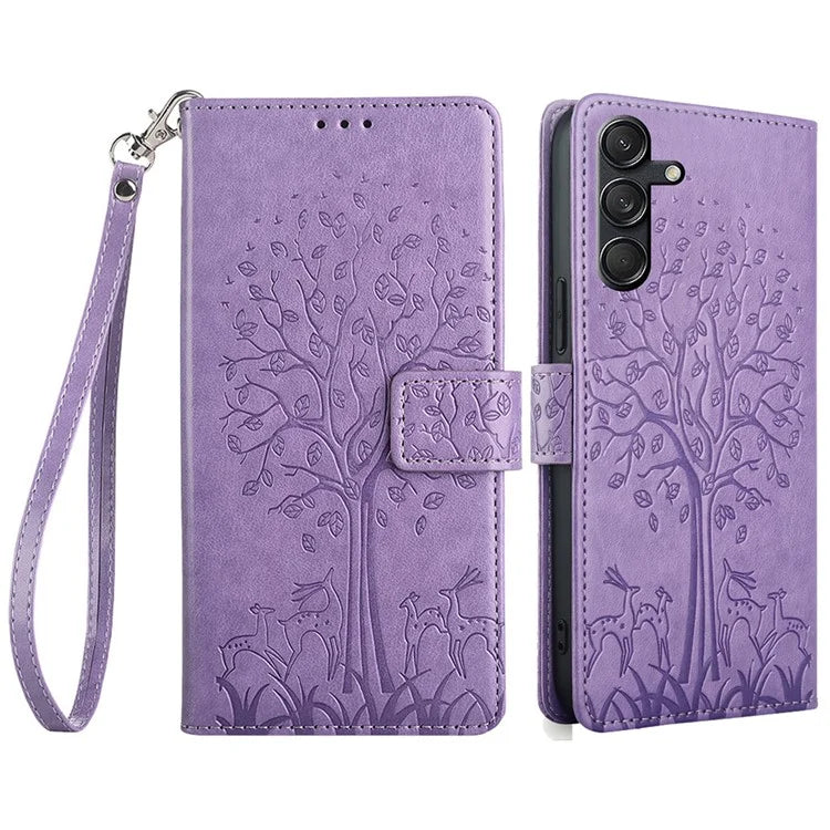 For Samsung Galaxy M55 5G / C55 5G / F55 5G Case Tree Pattern Imprinted Wallet Stand Leather Phone Cover