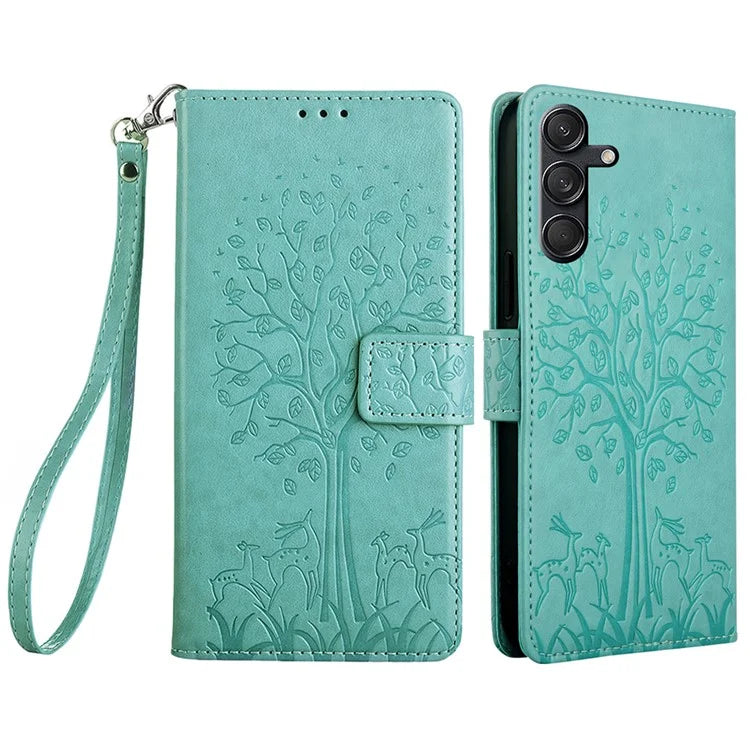 For Samsung Galaxy M55 5G / C55 5G / F55 5G Case Tree Pattern Imprinted Wallet Stand Leather Phone Cover