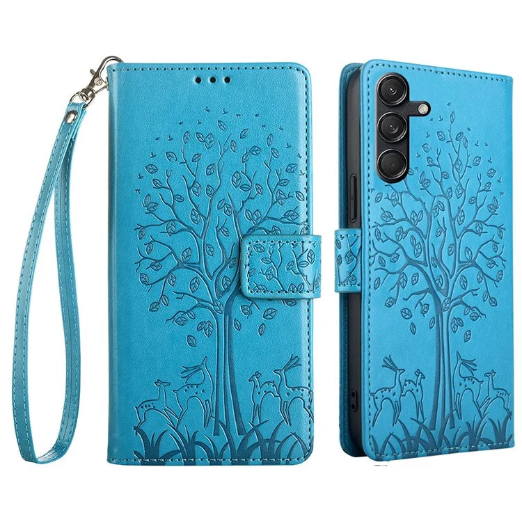For Samsung Galaxy M55 5G / C55 5G / F55 5G Case Tree Pattern Imprinted Wallet Stand Leather Phone Cover
