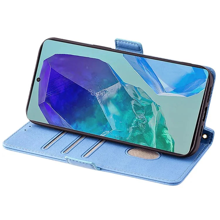 For Samsung Galaxy M55 5G / C55 5G / F55 5G Cover RFID Blocking Phone Wallet Protective Shell with 2 Straps